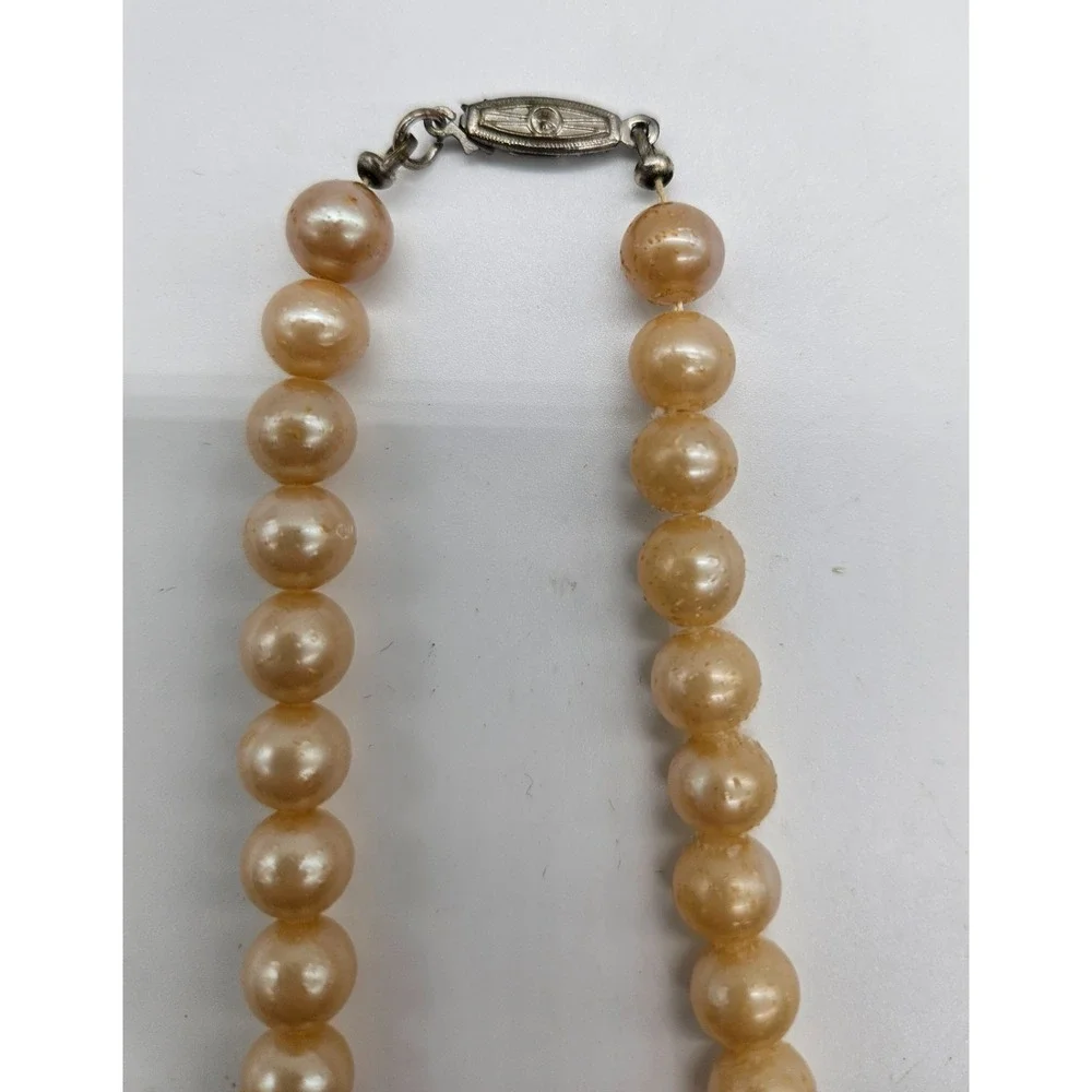 Vintage Japan Faux Pearl Necklace Champagne Single Strand Knotted Choker 15